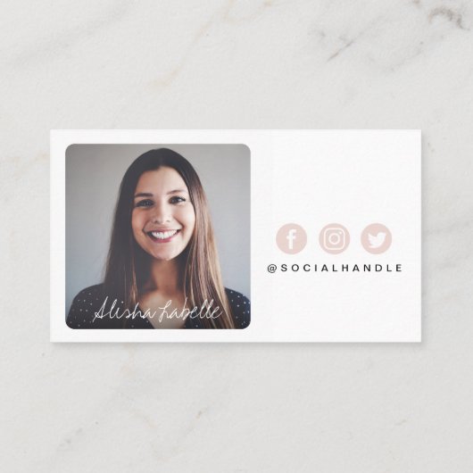 Roze Moderne & Minimale Sociale Media Volg mij Fot Visitekaartje (Achterkant)