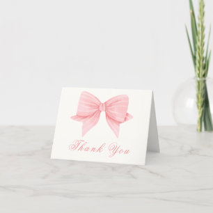 Roze Moderne Minimalistische Bow Stropdas Baby sho Bedankkaart