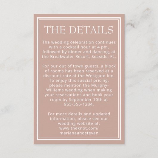 Roze moderne minimalistische bruiloft informatiekaartje (Voorkant)