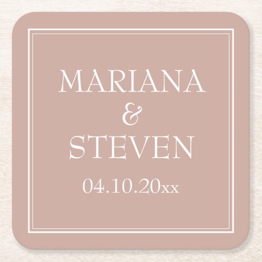 Roze moderne minimalistische bruiloft kartonnen onderzetters (Voorkant)