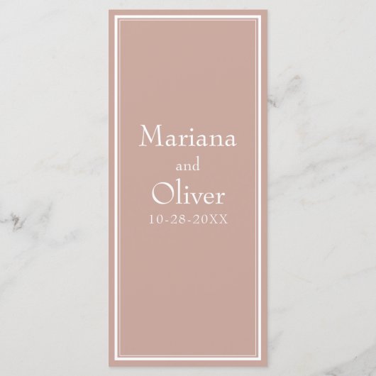 Roze moderne minimalistische bruiloft menu (Achterkant)