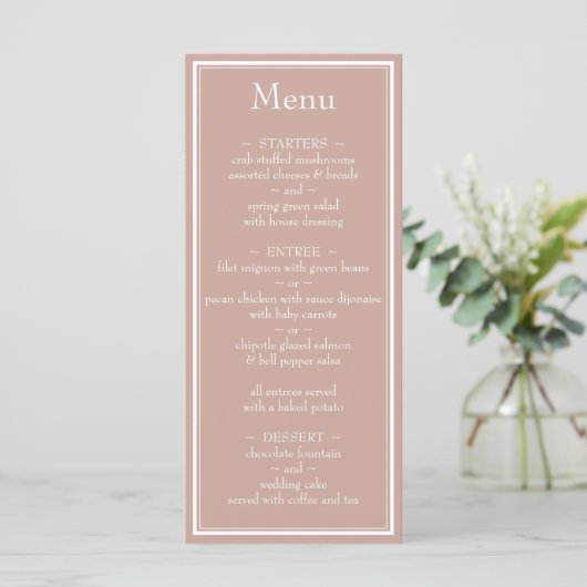 Roze moderne minimalistische bruiloft menu (Staand voorkant)