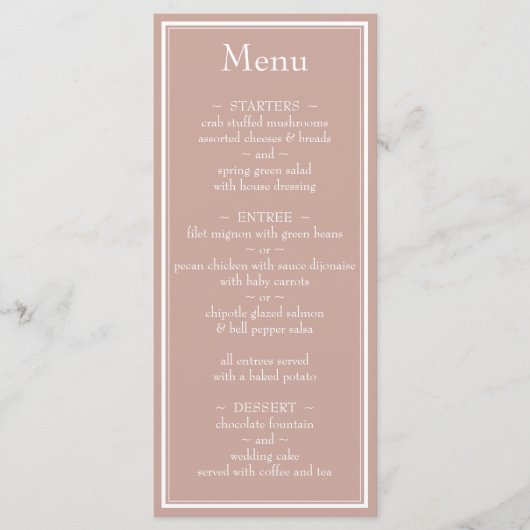 Roze moderne minimalistische bruiloft menu (Voorkant)