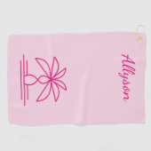 Roze Moderne minimalistische palmboom gepersonalis Golfhanddoek (Horizontaal)