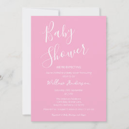 Roze Moderne Minimalistische Script Meisje Baby Sh Kaart