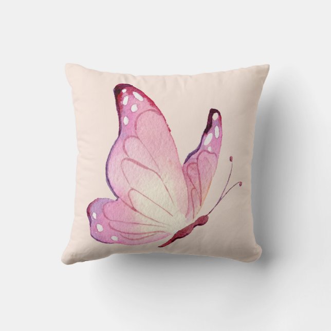 Roze Moderne Minimalistische Vlinder Kussen (Achterkant)