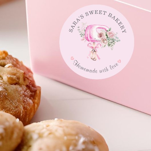 Roze Moderne Mixer Bakkerij Logo Ronde Sticker