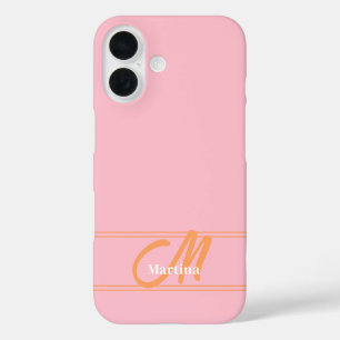 Roze Moderne Monogram Eerste Letter Naam iPhone 16 Hoesje