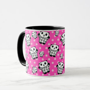 Roze Moderne Moppige Kawaii Cute Panda Beer Stippe Mok