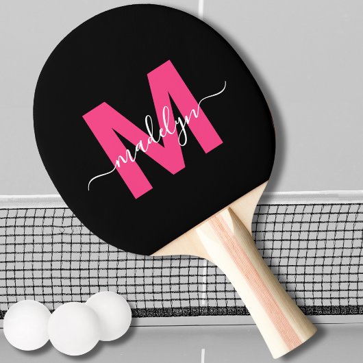 Roze Moderne Naam Monogram Tafeltennisbatje