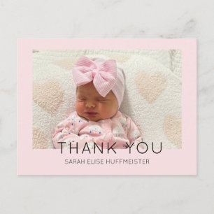 Roze moderne nieuwe baby Dank je wel Foto Briefkaa Briefkaart