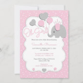 Roze moderne olifant-Baby shower Kaart (Voorkant)