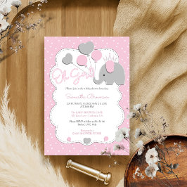 Roze Moderne Olifantenkroon Oh Meisje Baby Shower Kaart