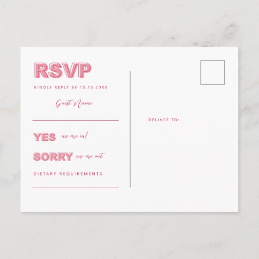 Roze, moderne, oude tekst RSVP-antwoordkaart Briefkaart (Achterkant)