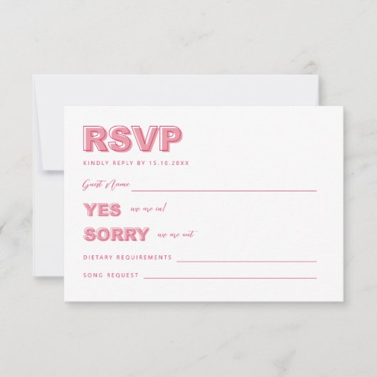 Roze, moderne, oude tekst RSVP-antwoordkaart RSVP Kaartje (Voorkant)
