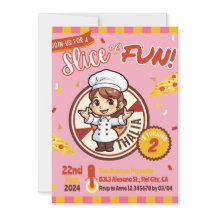 Roze Moderne Pizza Verjaardag Uitnodiging