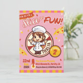 Roze Moderne Pizza Verjaardag Uitnodiging (Staand voorkant)