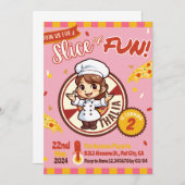 Roze Moderne Pizza Verjaardag Uitnodiging (Voorkant / Achterkant)