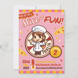 Roze Moderne Pizza Verjaardag Uitnodiging