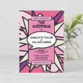 Roze Moderne Pret Designer Strip Bruiloft Uitnodig Kaart (Staand voorkant)