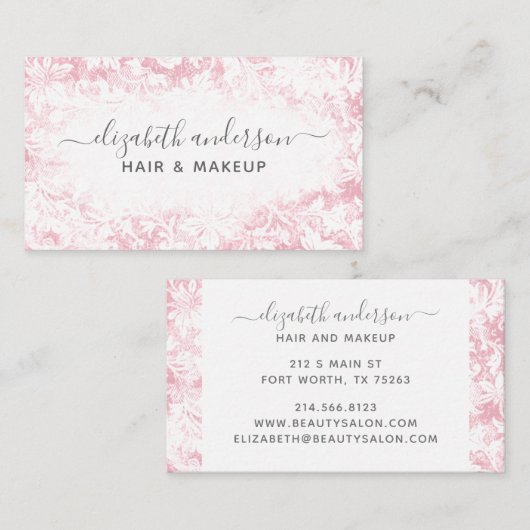Roze moderne professionele botanische scriptnaam visitekaartje (Voorkant / Achterkant)