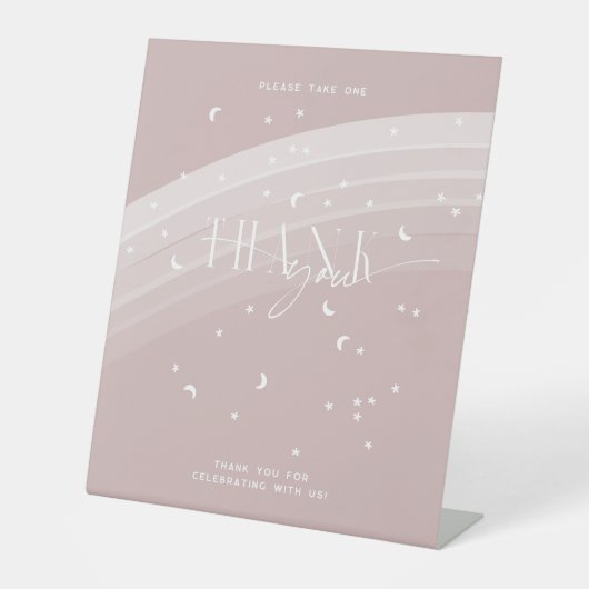 Roze Moderne Regenboog en sterren Wit Baby shower Reclamebord Met Voetstuk (Voorkant)