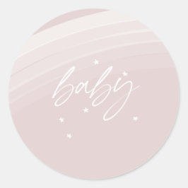 Roze Moderne Regenboog en sterren Wit Baby shower Ronde Sticker