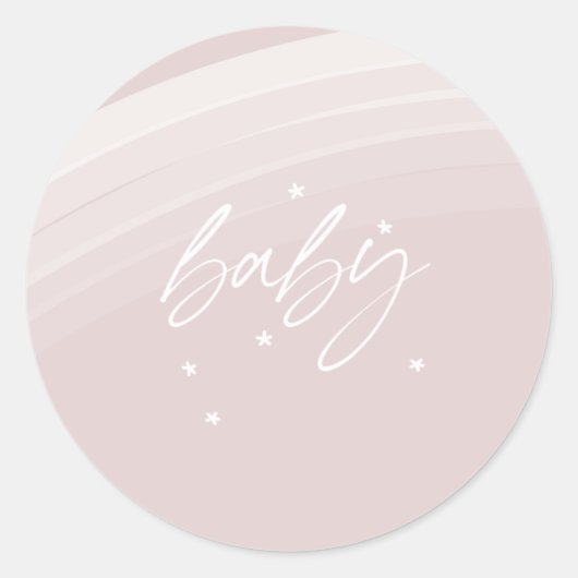Roze Moderne Regenboog en sterren Wit Baby shower Ronde Sticker (Voorkant)