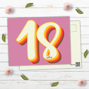 Roze Moderne Retro Groovy Achttien 18e Verjaardag Briefkaart