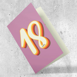 Roze Moderne Retro Groovy Achttiende 18e Verjaarda Kaart