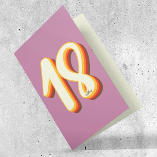 Roze Moderne Retro Groovy Achttiende 18e Verjaarda Kaart