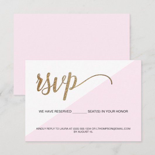 Roze moderne RSVP Gold Geen gereserveerde stoel Kaart (Voorkant / Achterkant)