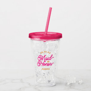 Roze Moderne Schrift Bruidsmeisje Acrylbeker Acryl Drinkbeker