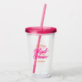 Roze Moderne Schrift Bruidsmeisje Acrylic Bekergla Acryl Drinkbeker (Achterkant)