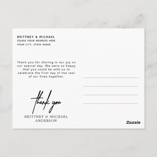 Roze moderne script foto bruiloft bedankt briefkaart (Achterkant)