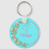 Roze moderne script meisjesachtig monogram naam sleutelhanger (Voorkant)