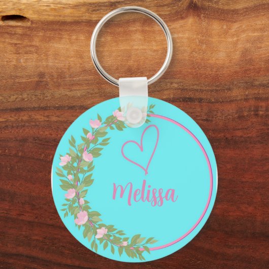 Roze moderne script meisjesachtig monogram naam sleutelhanger (Voorkant)
