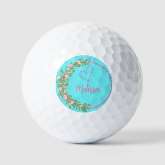 Roze Moderne Script Meisjesachtige Monogram Naam Golfballen (Voorkant)
