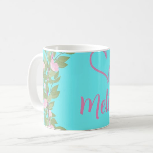 Roze moderne script meisjesachtige monogram naam koffiemok (Voorkant links)