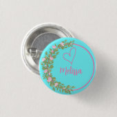 Roze Moderne Script Meisjesachtige Monogram Naam Ronde Button 3,2 Cm (Voorkant /achterkant)