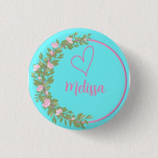 Roze Moderne Script Meisjesachtige Monogram Naam Ronde Button 3,2 Cm (Voorkant)