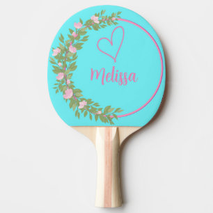 Roze Moderne Script Meisjesachtige Monogram Naam Tafeltennisbatje