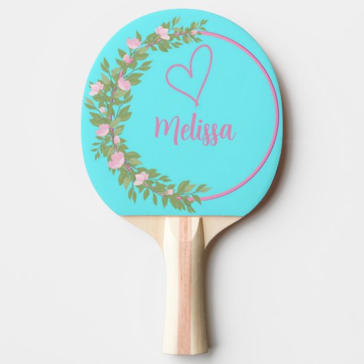 Roze Moderne Script Meisjesachtige Monogram Naam Tafeltennisbatje (Voorkant)