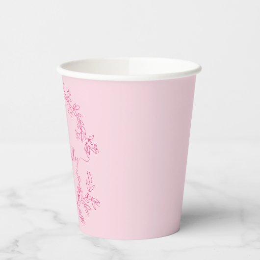 Roze moderne script meisjesnaam monogram papieren bekers (Links)