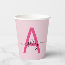 Roze moderne script meisjesnaam monogram papieren bekers