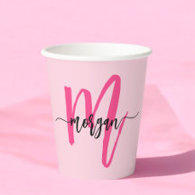 Roze moderne script meisjesnaam monogram