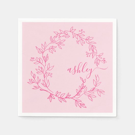 Roze moderne script meisjesnaam monogram servet (Voorkant)
