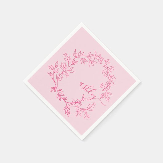 Roze moderne script meisjesnaam monogram servet (Hoek)