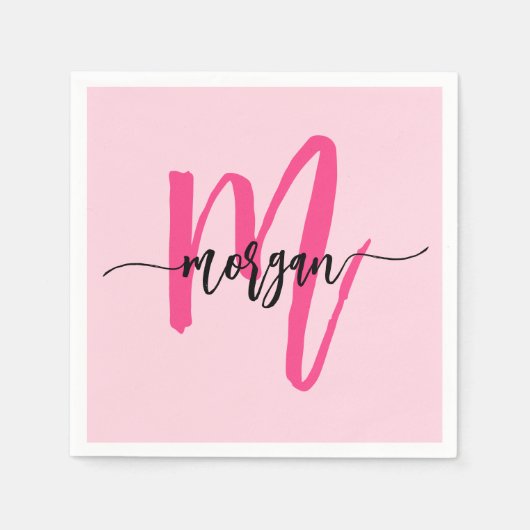 Roze moderne script meisjesnaam monogram servet (Voorkant)