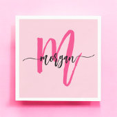 Roze moderne script meisjesnaam monogram servet